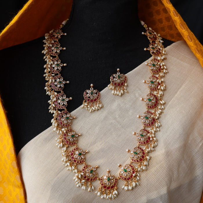 Antique ruby stone and pearl long necklace/ waistchain and earrings LL03112