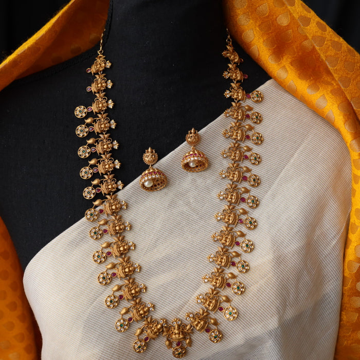 Antique ruby white stone coin long necklace/ waistchain and earrings LL03115