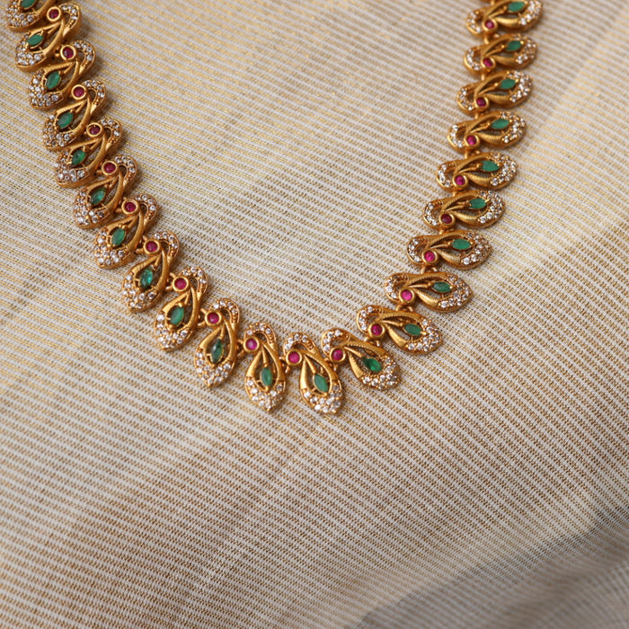 Antique green white stone long necklace/ waistchain and earrings LL03117