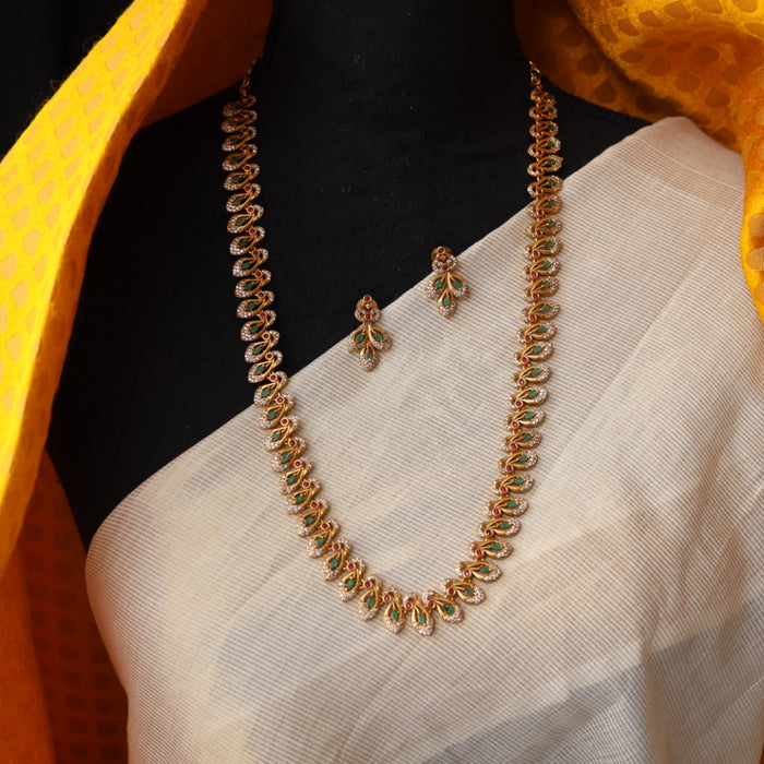 Antique green white stone long necklace/ waistchain and earrings LL03117