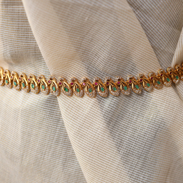 Antique green white stone long necklace/ waistchain and earrings LL03117