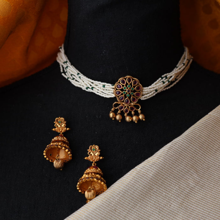 Padmini simple pearl choker necklace and earring PAD2300