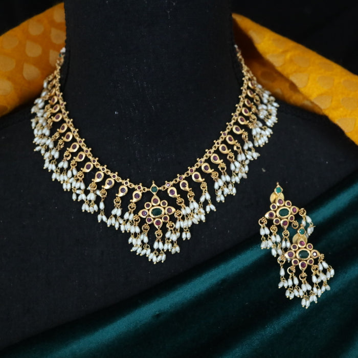 Antique pearl short necklace and earrings TTS401