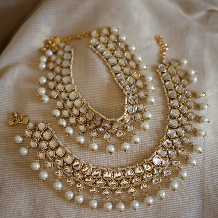 Antique gold traditional Kundan stone anklet HAN325