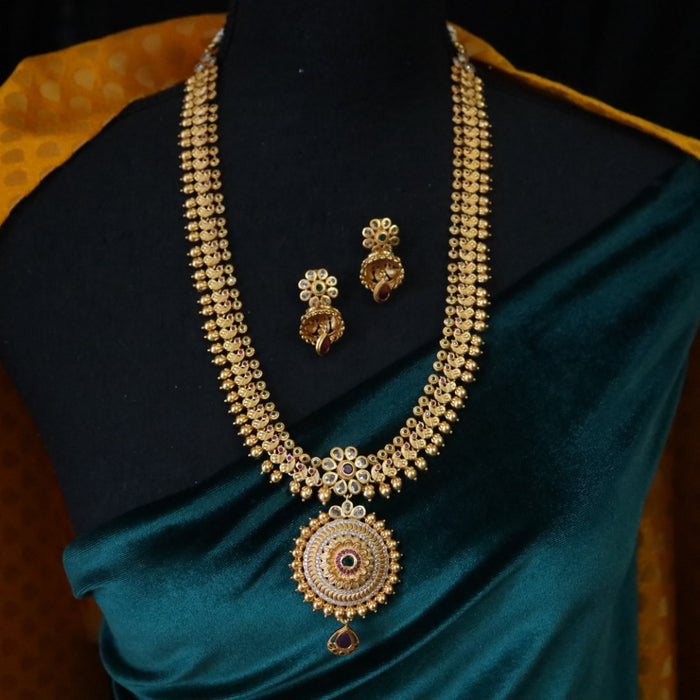 Antique gold long necklace with earrings LL01005