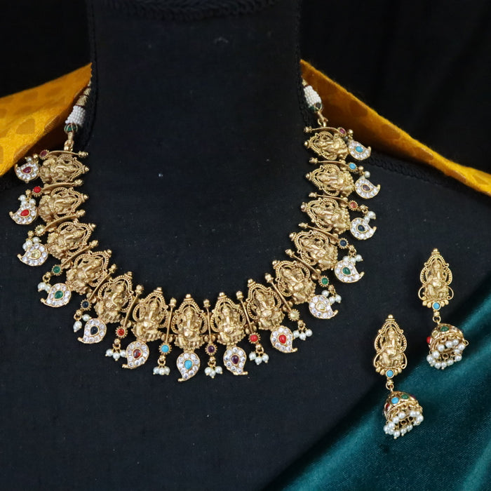 Antique multi stone long necklace with earrings SS11018