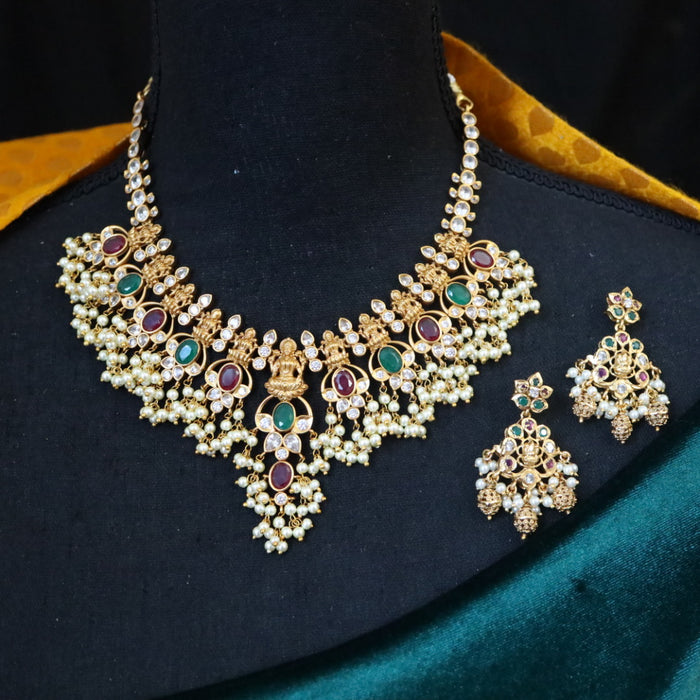 Antique pearl short necklace with earrings S1B137