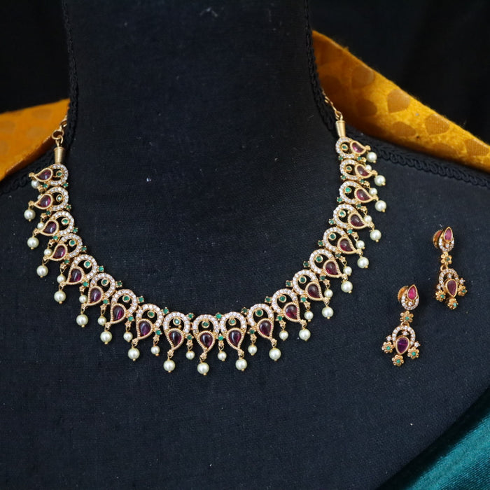 Antique pearl short necklace with earrings SS10-151