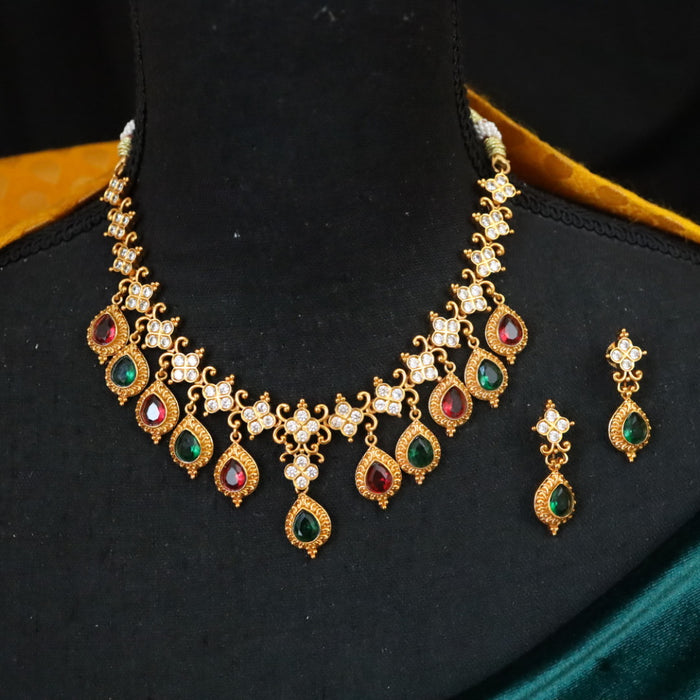 Antique gold long necklace with earrings TTS407