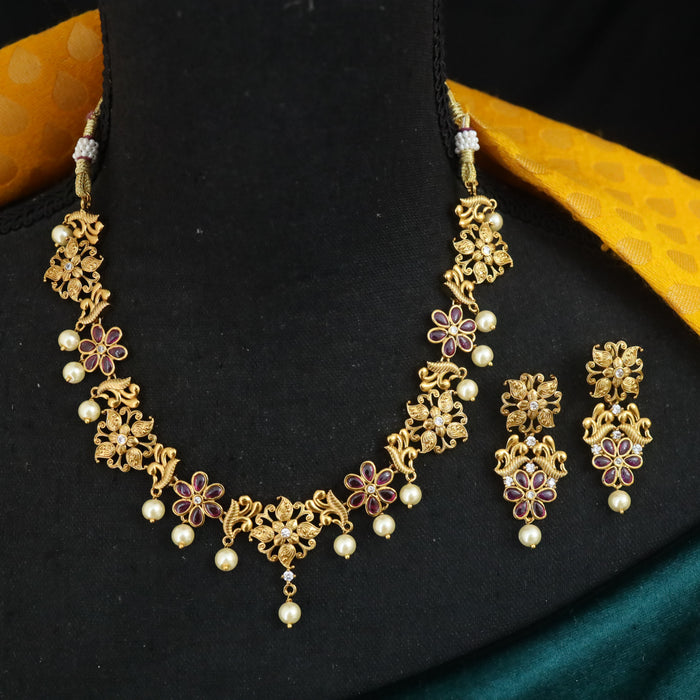 Antique short necklace and earrings TTS403