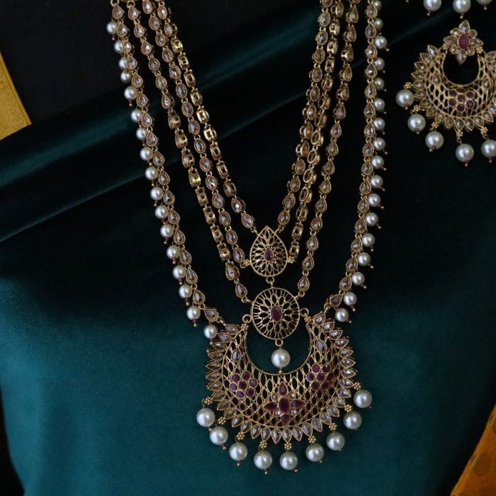 Trendy gold stone long necklace with earrings G102