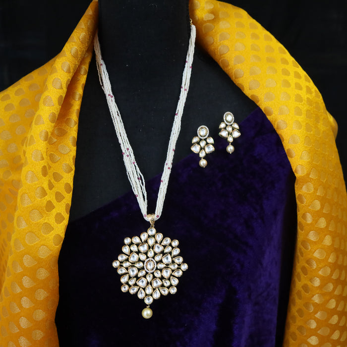 Antique pearl long necklace with earrings BEAD004