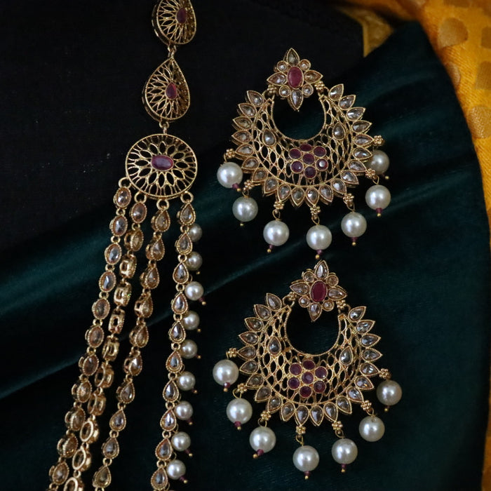 Trendy gold stone long necklace with earrings G102