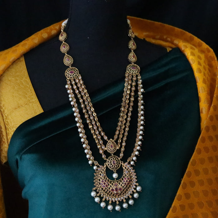 Trendy gold stone long necklace with earrings G102