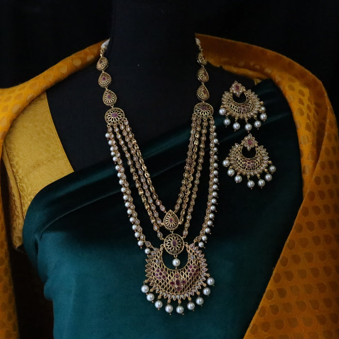Trendy gold stone long necklace with earrings G102