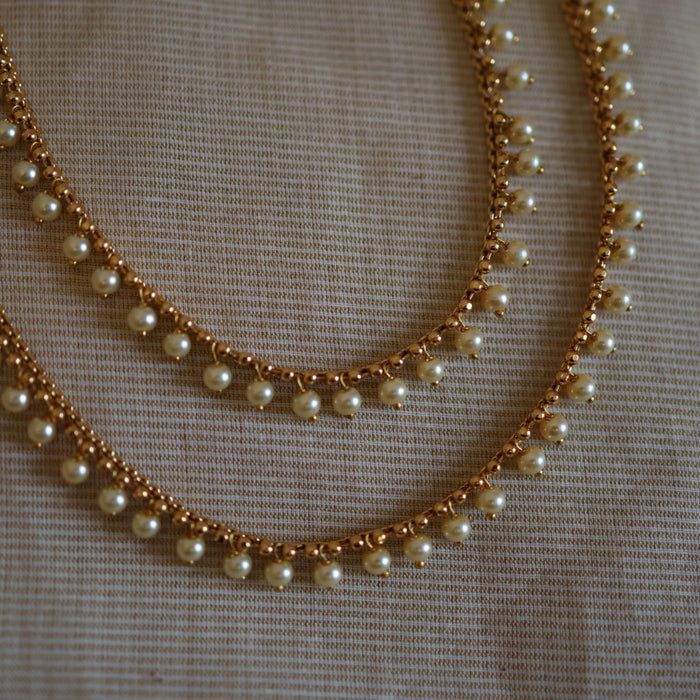 Antique gold and pearl traditional stone anklet HAN329
