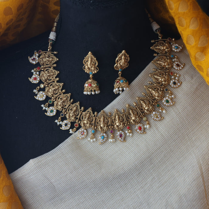 Antique multi stone long necklace with earrings SS11018