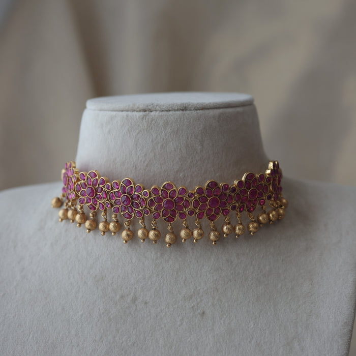Antique ruby stone choker necklace and earrings RUB1988