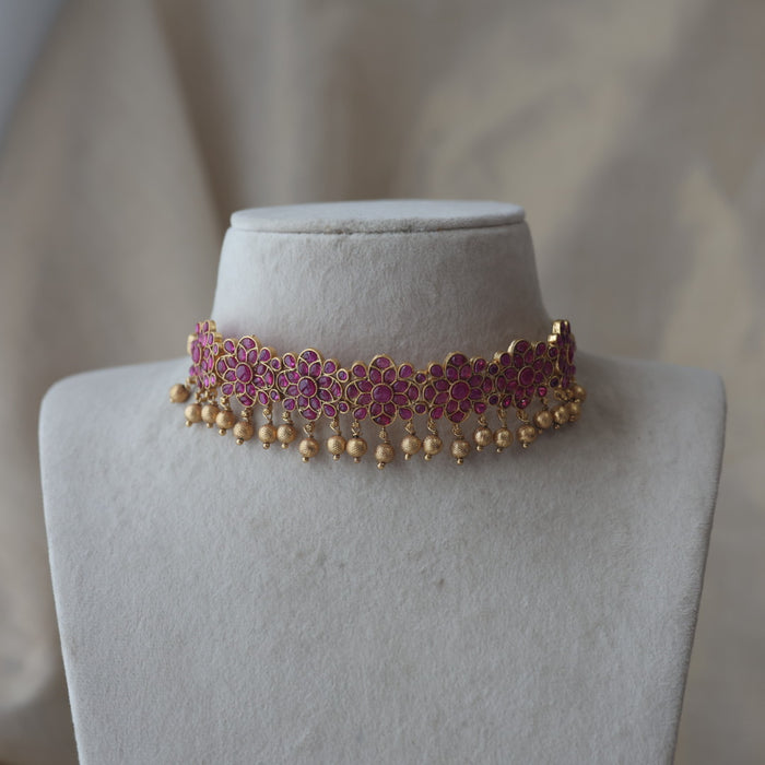 Antique ruby stone choker necklace and earrings RUB1988