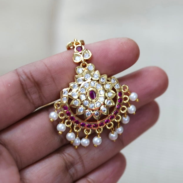 Heritage gold plated white and ruby stone tikka TH257