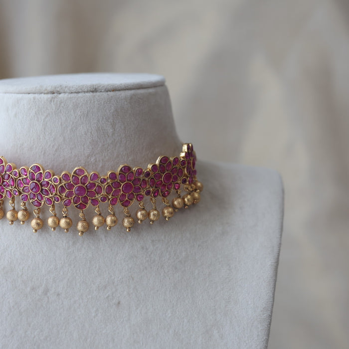 Antique ruby stone choker necklace and earrings RUB1988