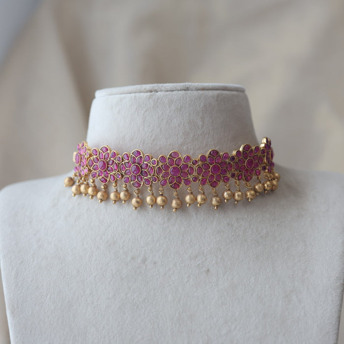 Antique ruby stone choker necklace and earrings RUB1988
