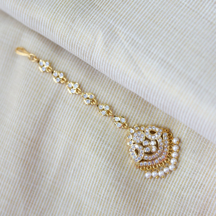 Antique gold white stone and pearl tikka TA8599