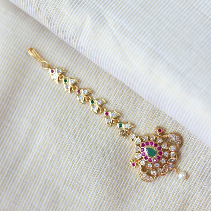 Heritage gold plated ruby green and white stone tikka TH2426