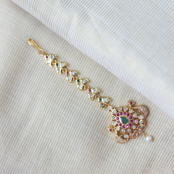 Heritage gold plated ruby green and white stone tikka TH2426