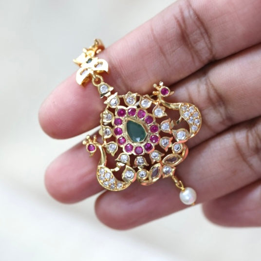 Heritage gold plated ruby green and white stone tikka TH2426