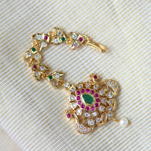 Heritage gold plated ruby green and white stone tikka TH2426