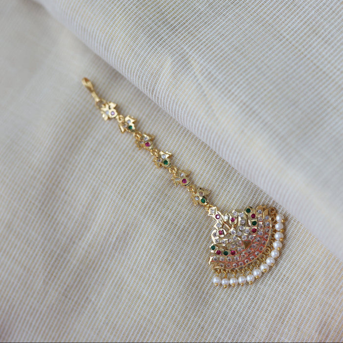 Heritage gold plated ruby green and white stone tikka TH2454