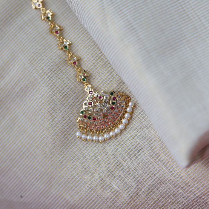 Heritage gold plated ruby green and white stone tikka TH2454