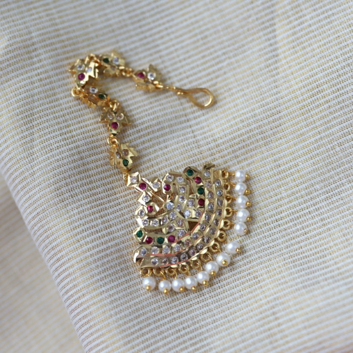 Heritage gold plated ruby green and white stone tikka TH2454