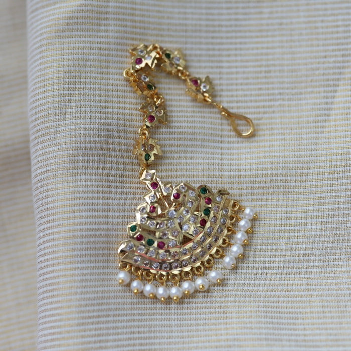 Heritage gold plated ruby green and white stone tikka TH2454