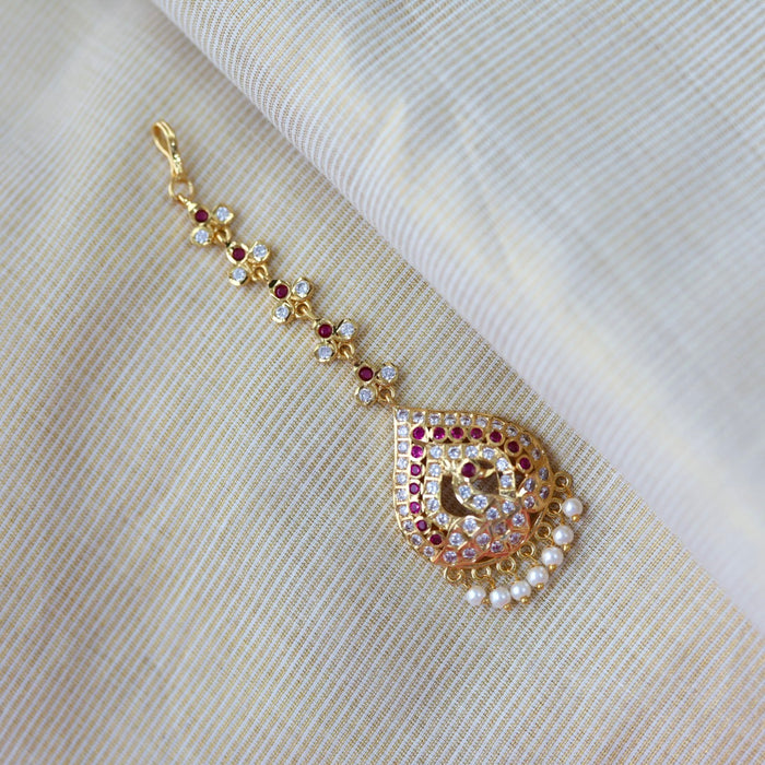 Heritage gold plated ruby and white stone tikka TH9877