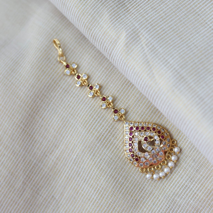 Heritage gold plated ruby and white stone tikka TH9877