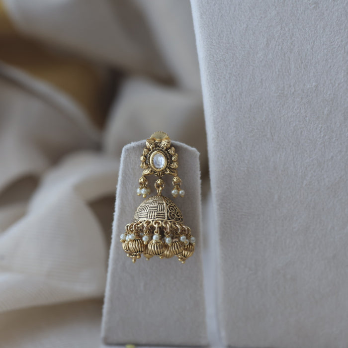 Antique gold and pearl short necklace with earrings G16123
