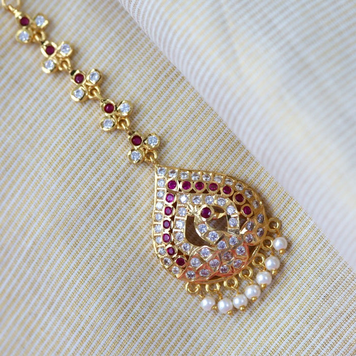Heritage gold plated ruby and white stone tikka TH9877
