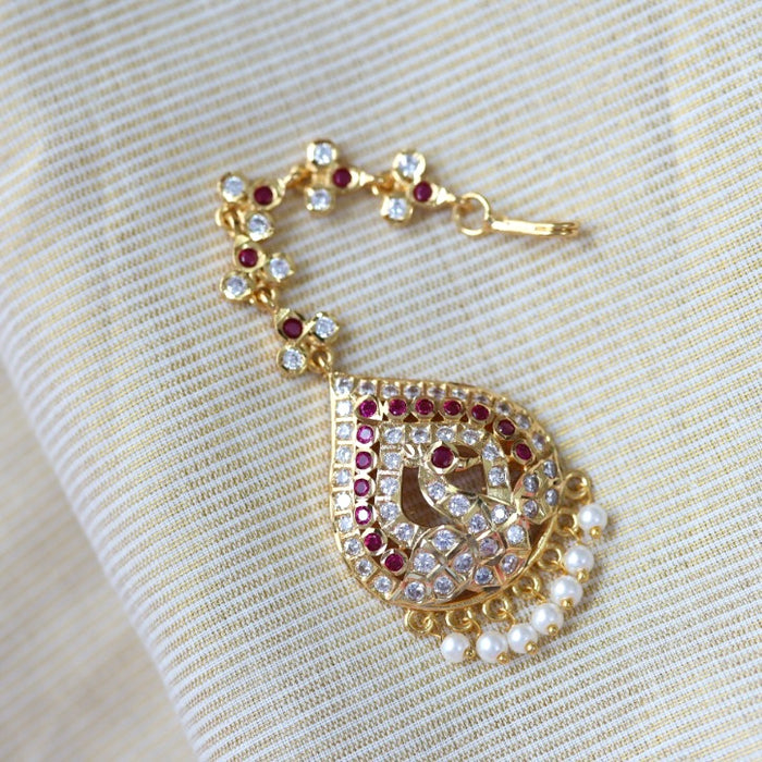 Heritage gold plated ruby and white stone tikka TH9877