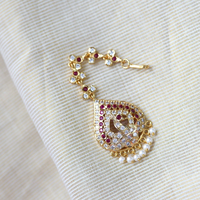 Heritage gold plated ruby and white stone tikka TH9877