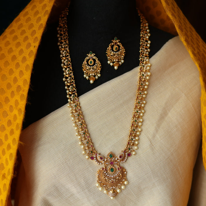 Antique pearl long necklace with earrings LL034590