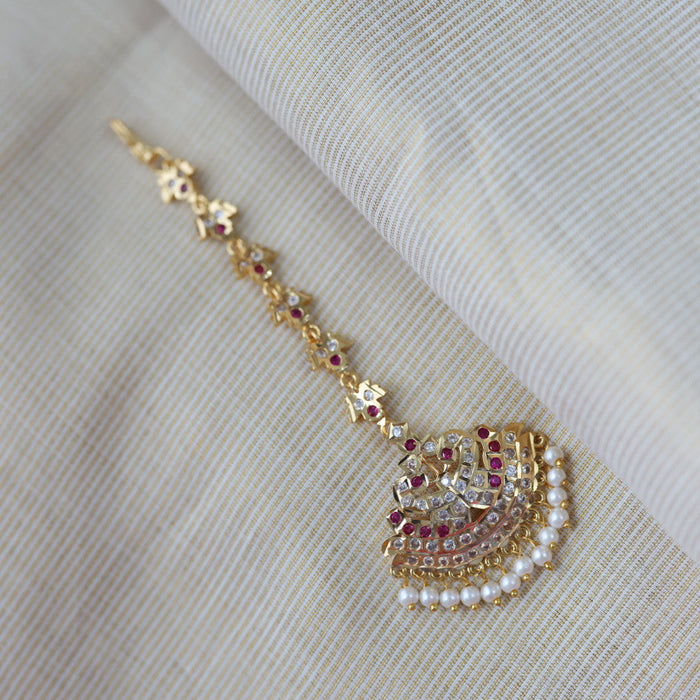 Heritage gold plated ruby and white stone tikka TH6443