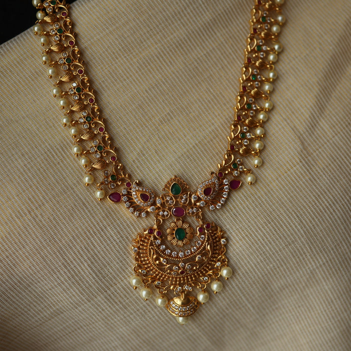 Antique pearl long necklace with earrings LL034590