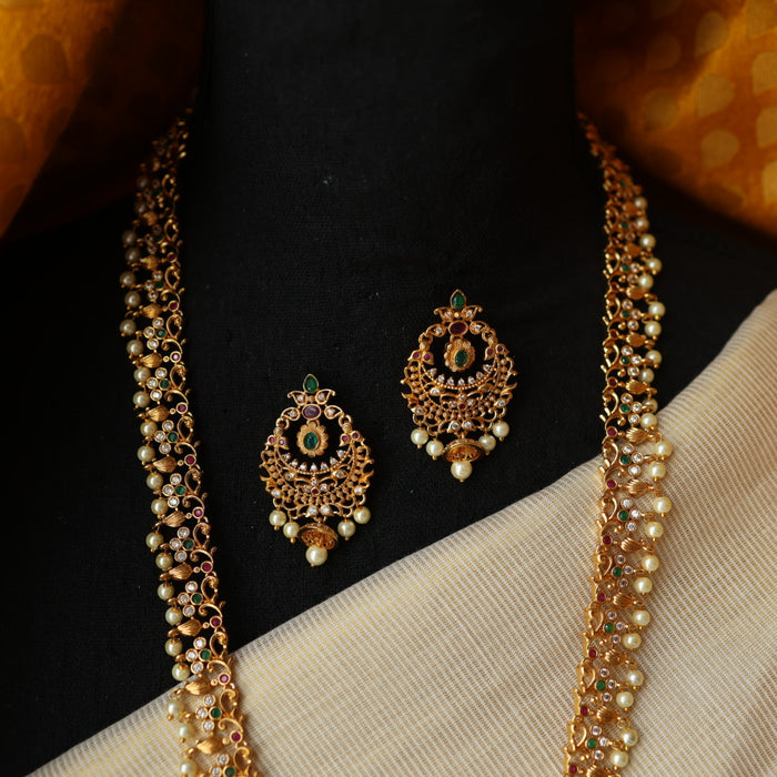 Antique pearl long necklace with earrings LL034590
