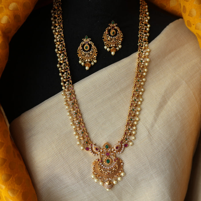 Antique pearl long necklace with earrings LL034590