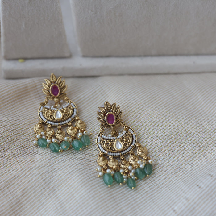Antique gold and green pearl choker necklace with earrings AG1434