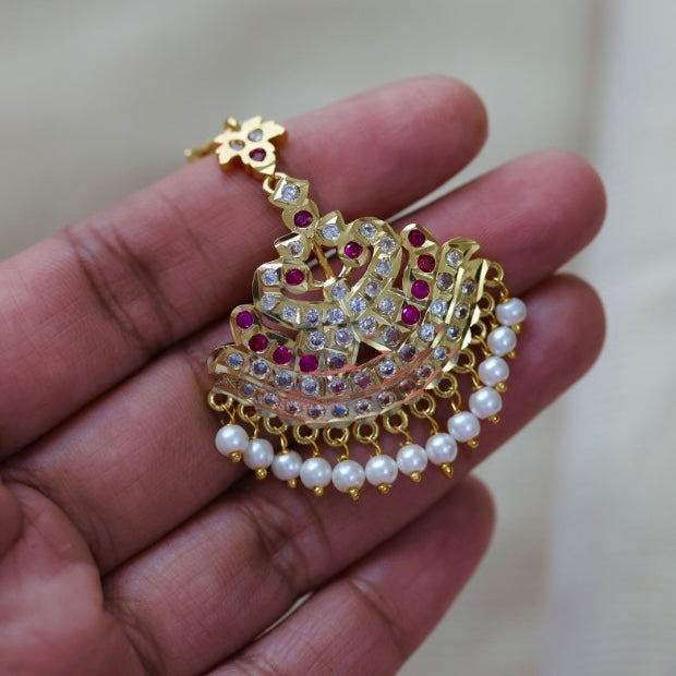 Heritage gold plated ruby and white stone tikka TH6443