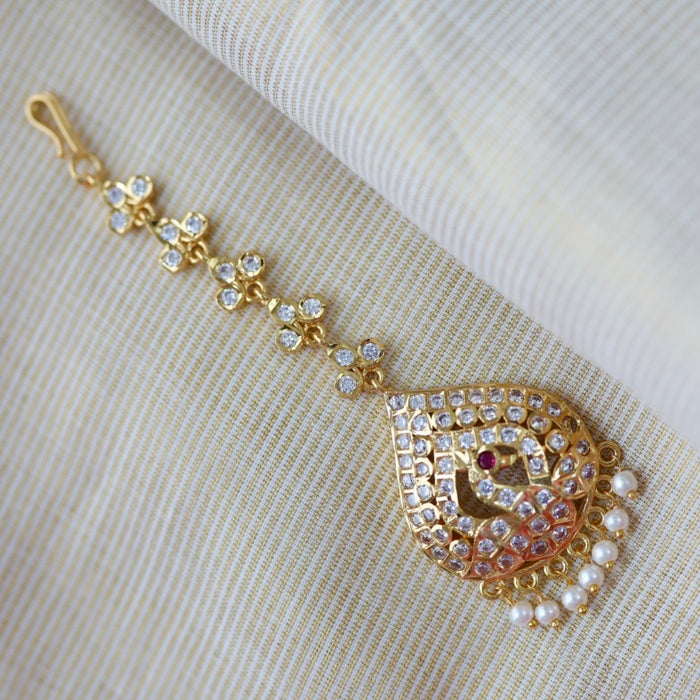 Heritage gold plated white stone tikka TH2454