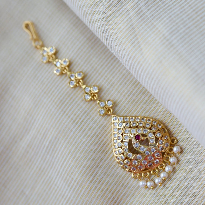 Heritage gold plated white stone tikka TH2454